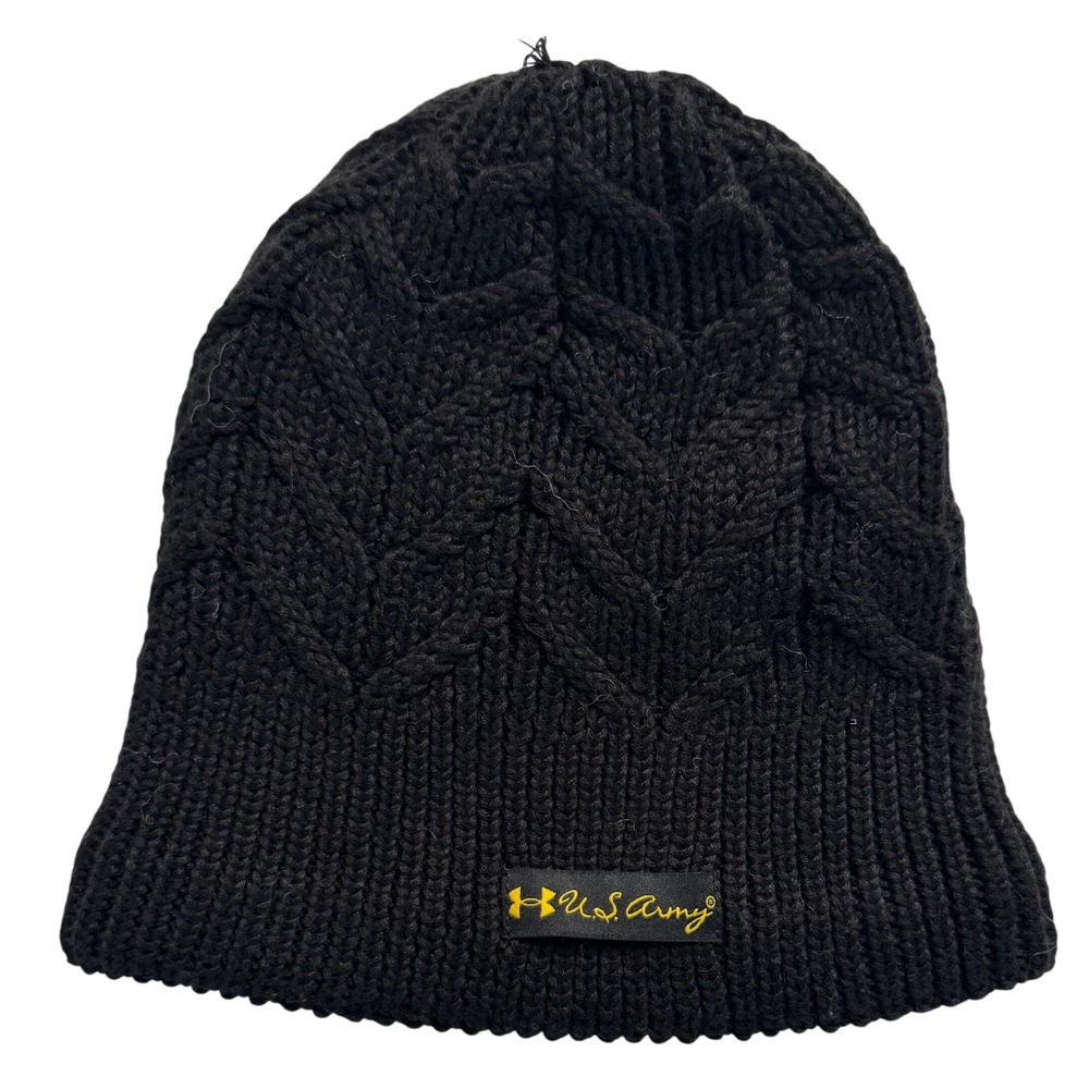 Under Armour US Army Beanie Black Cable Knit Fleece Lined OSFA Women Hat